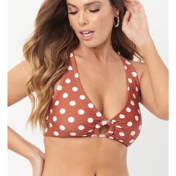 Unique Vintage 1970’s Rust and White Dot Bikini Top 1X 16 NWOT - Picture 1 of 7